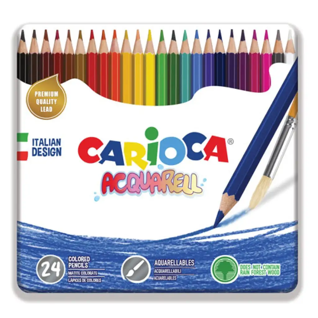 imagen de Set de lápices de colores acuarelables de 24 unidades en caja de metal - Carioca 1