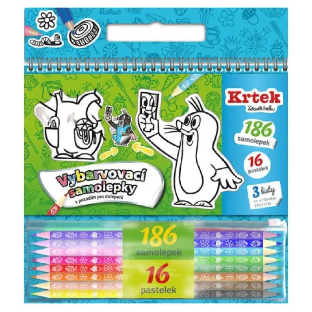 imagen de Set de pegatinas para colorear de Pequeño Topo 186 piezas con 16 lápices de colores 1