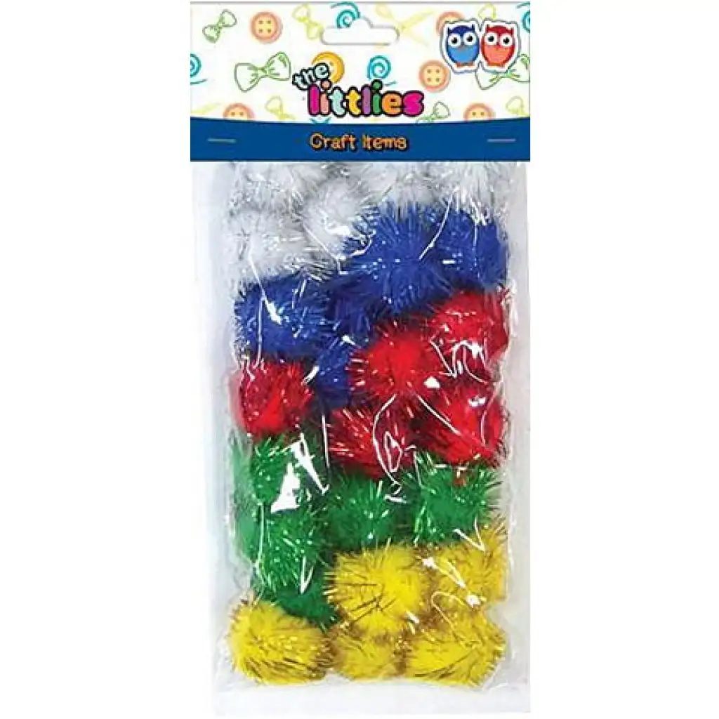 imagen de Set de pompones coloridos con brillo 15mm 30ud 1