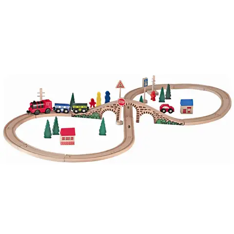 imagen de Set de vía de tren de madera de 8 piezas 1
