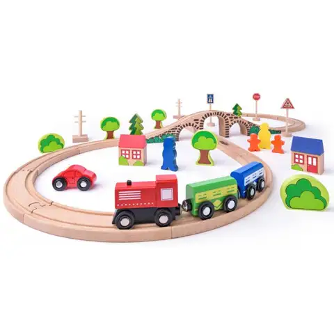 imagen de Set de vía de tren de madera en forma de 8 con accesorios - Woodyland 1