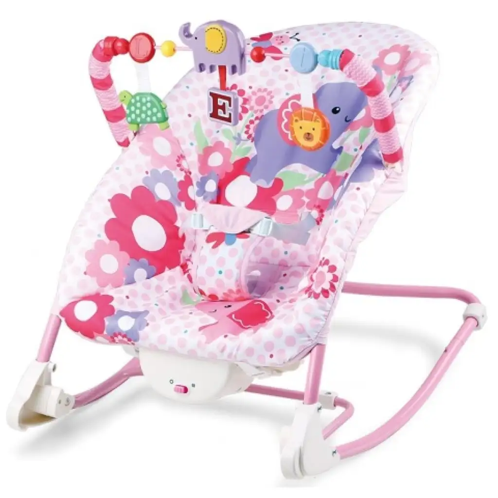 imagen de Silla mecedora rosa con elefantes y función de vibración y sonido 1