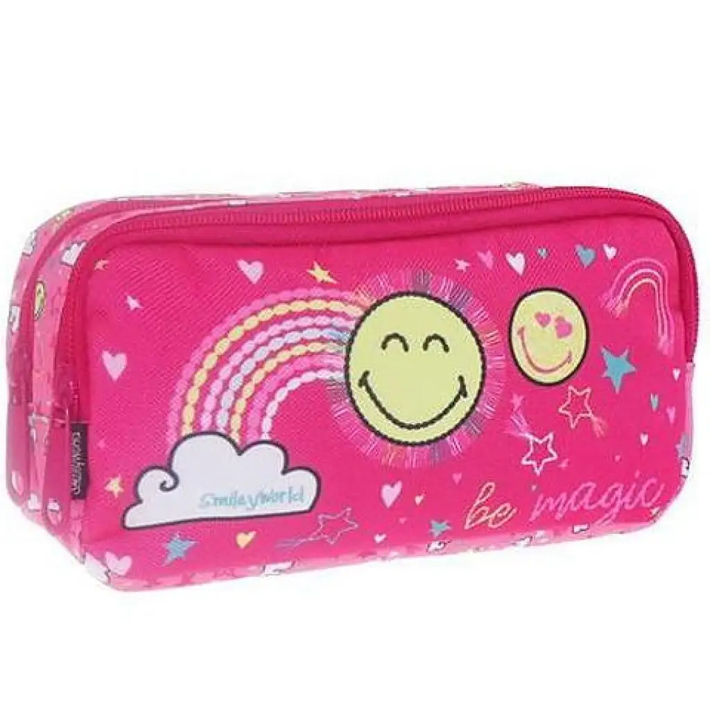 imagen de Smiley World: Estuche ovalado rosa de dos compartimentos 20x6x9cm 1