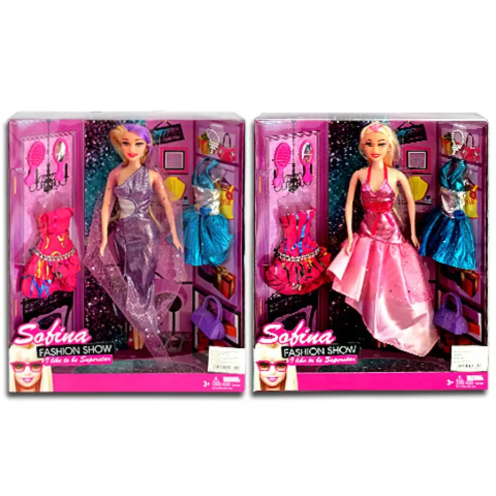 imagen de Sofía Fashion Show fiesta muñeca con ropa extra y accesorios en 2 versiones 1