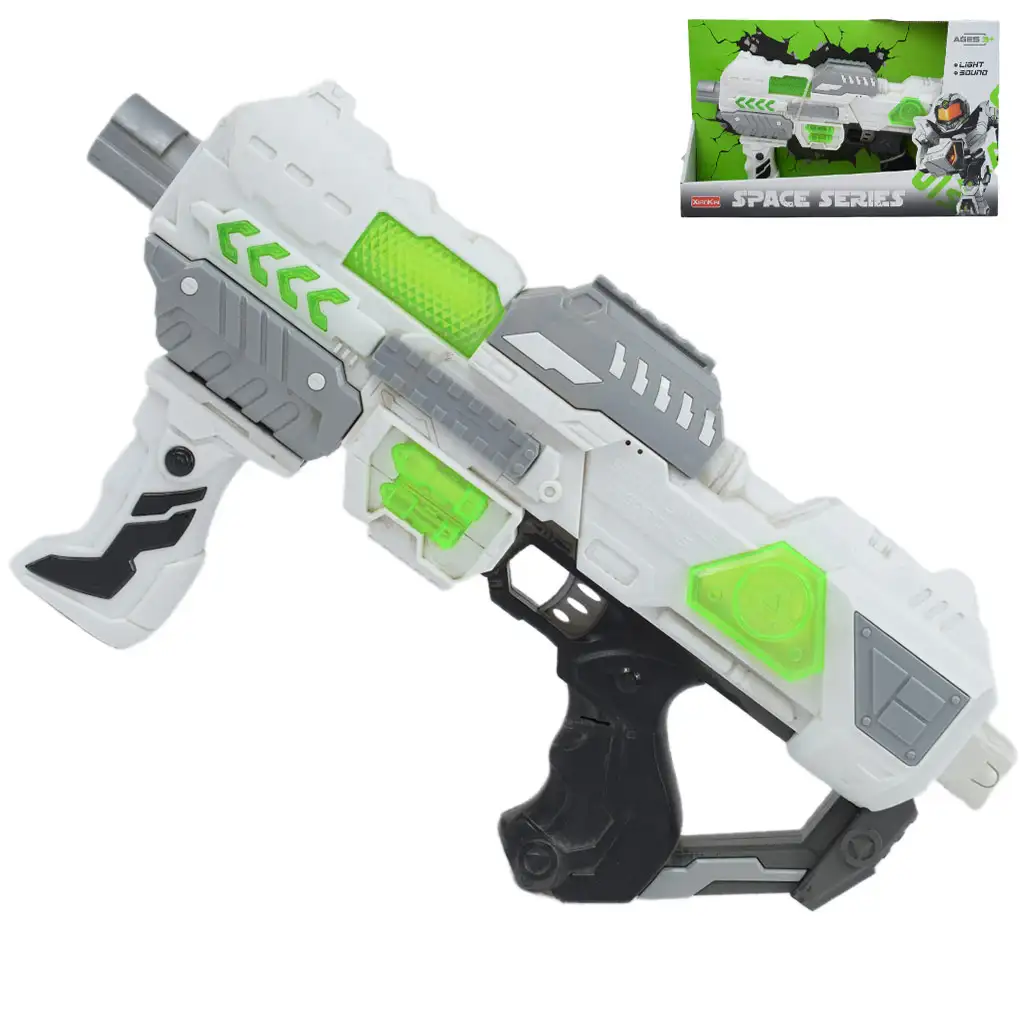 imagen de Space Series: Arma espacial blanca con soporte, luz y sonido de 40 cm 1