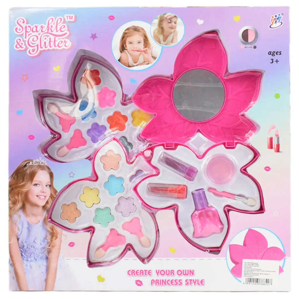 imagen de Sparkle & Glitter: Set de maquillaje de tres niveles en forma de hoja con espejo 7