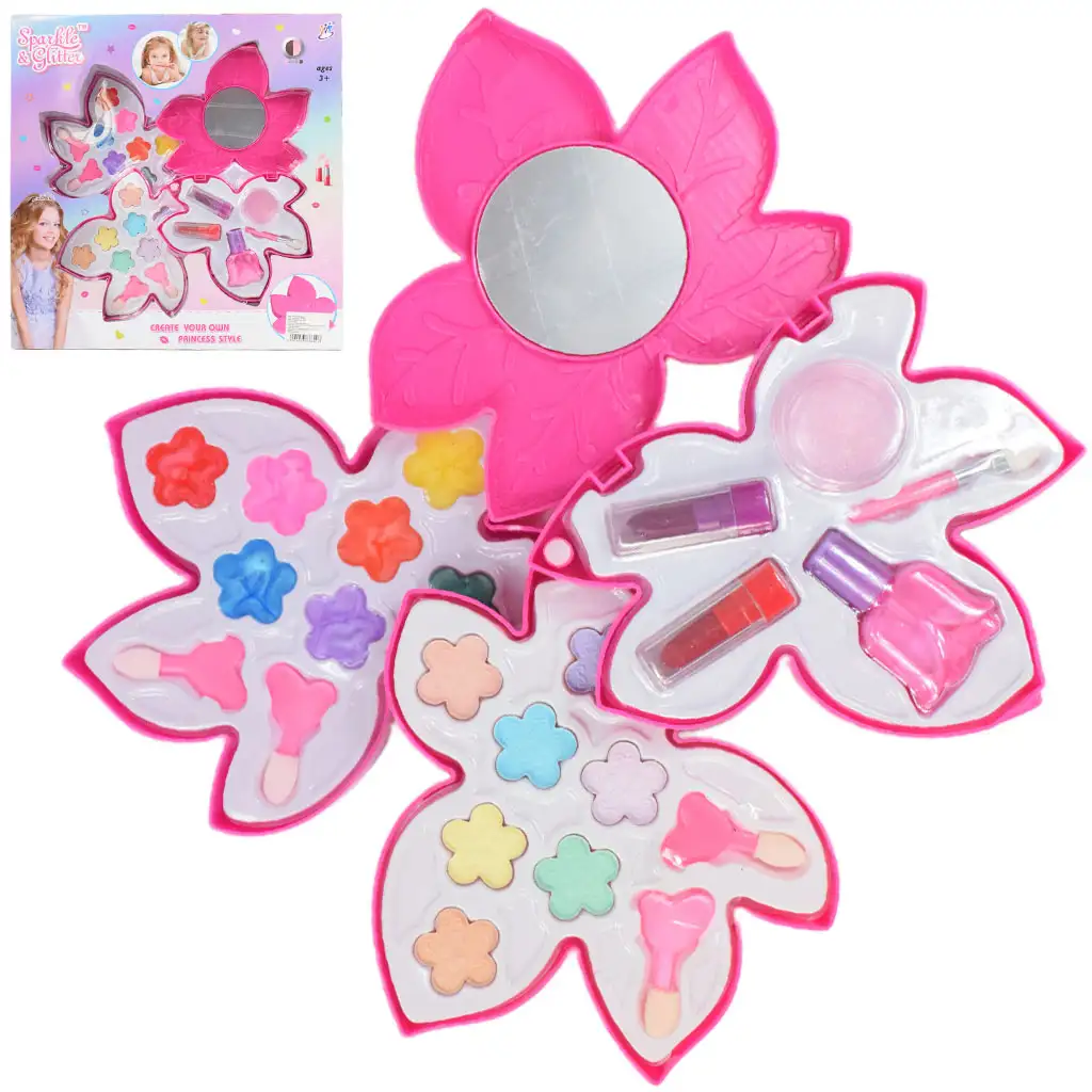 imagen de Sparkle & Glitter: Set de maquillaje de tres niveles en forma de hoja con espejo 1