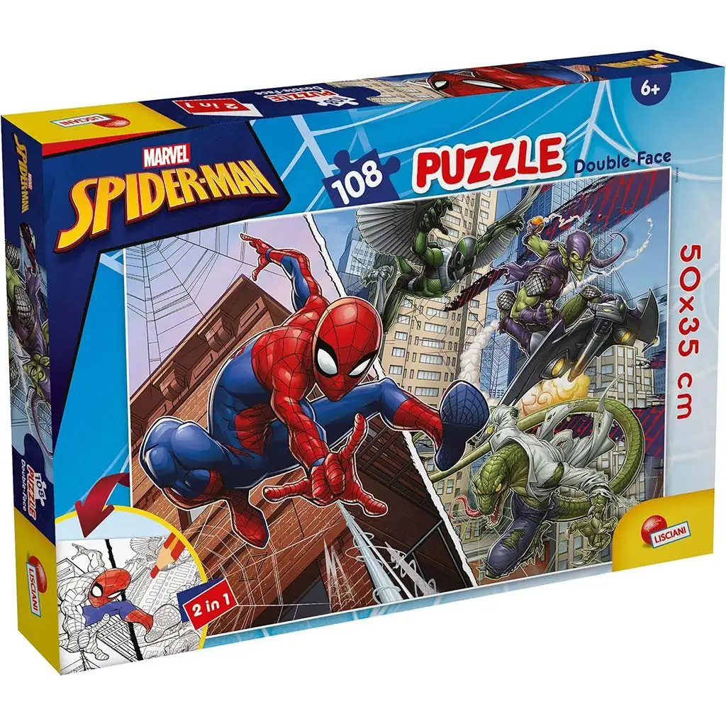 imagen de Spider-Man 2 en 1 puzzle y libro para colorear de 108 piezas 50x35cm - Lisciani 1