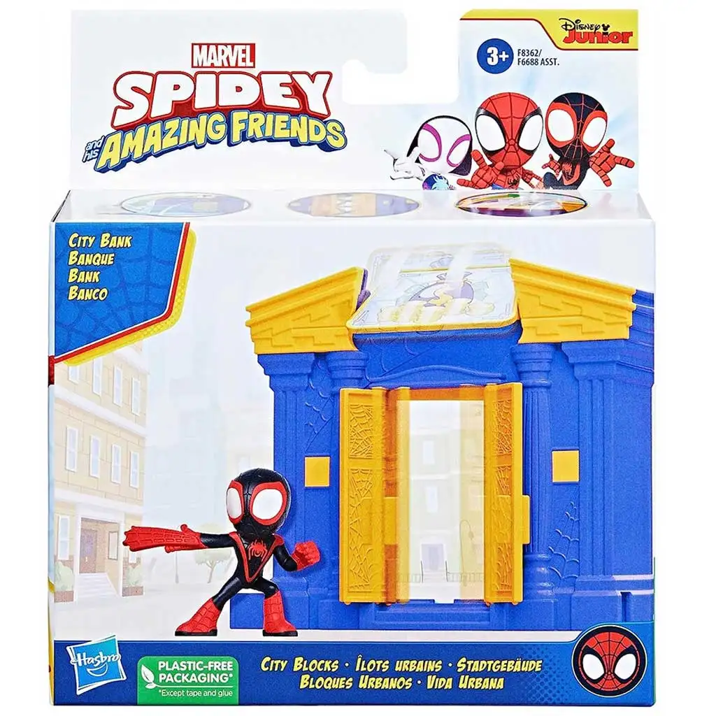imagen de Spider-Man: Póki y sus maravillosos amigos - Banco urbano con figura de Miles Morales - Hasbro 1