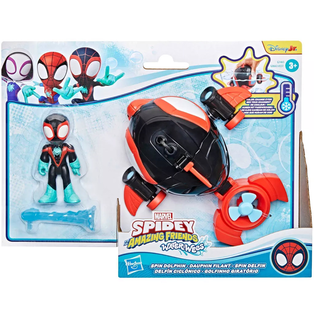 imagen de Spidey y Sus Asombrosos Amigos: Figuras Waterwebs y Vehículos de Cambio de Color - Spin Dolphin - Hasbro 1