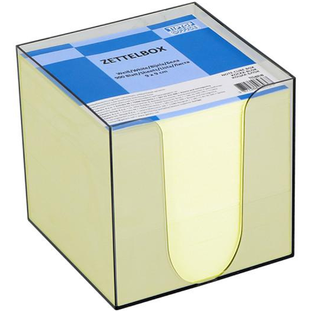 imagen de Spirit: Bloc de notas amarillo en contenedor transparente de 900 hojas 9x9x9cm 1