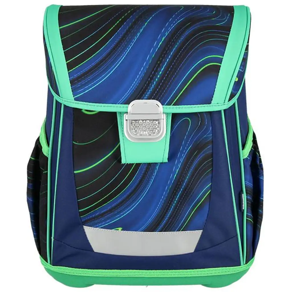 imagen de Spirit: Blue Stripes mochila azul-verde con rayas sobre fondo negro, set de 4 piezas 41x20x32cm 2