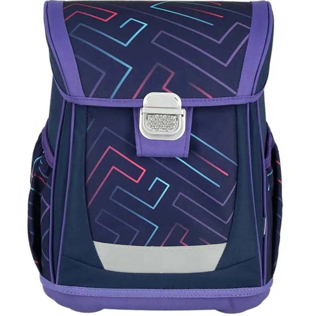 imagen de Spirit: Color Lines mochila escolar de fondo lila con líneas de colores, set de 4 piezas 41x20x32cm 2
