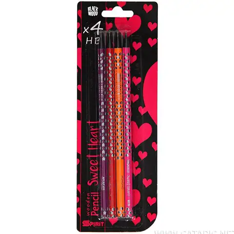 imagen de Spirit: Conjunto de 4 lápices de grafito HB triangulares negros con diseño de corazones y goma de borrar 1
