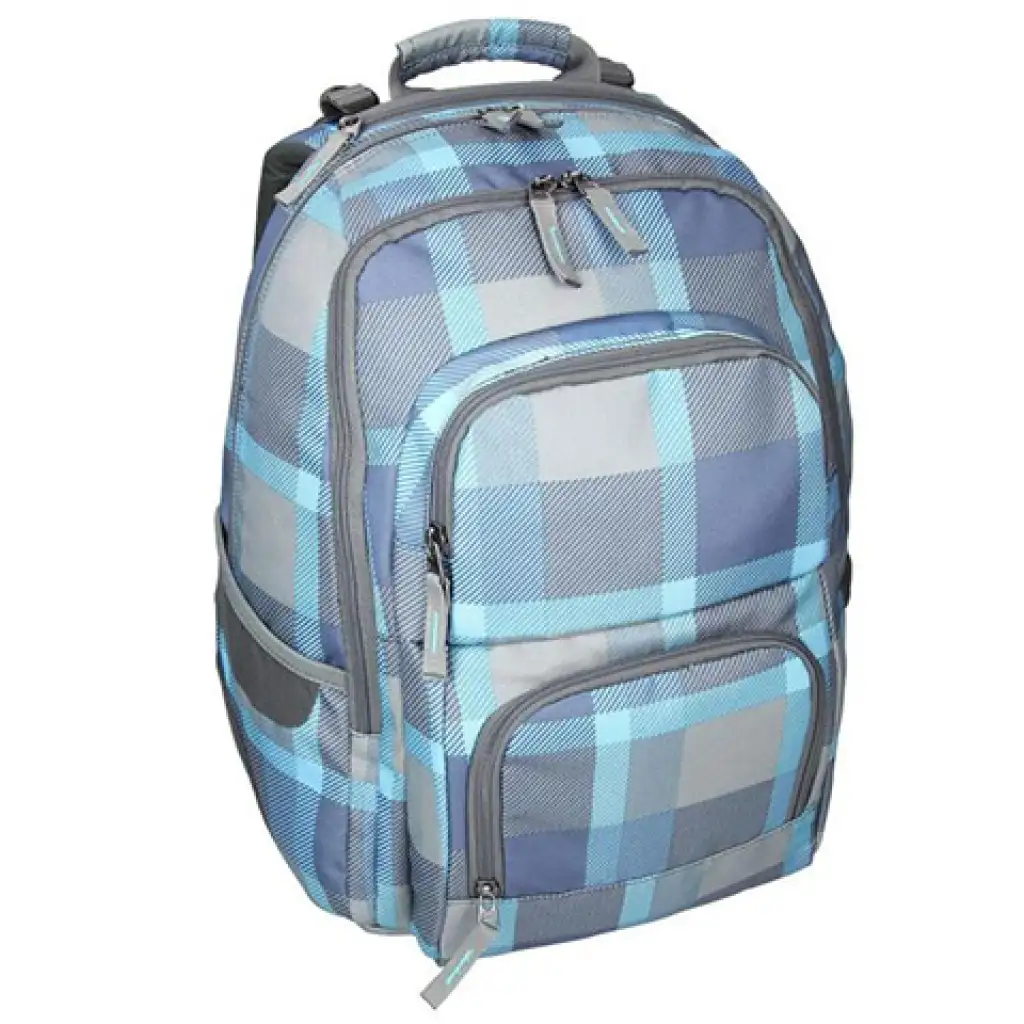 imagen de Spirit: E-Bag mochila escolar azul a cuadros con esquinas redondeadas, mochila 46x34x22cm 1