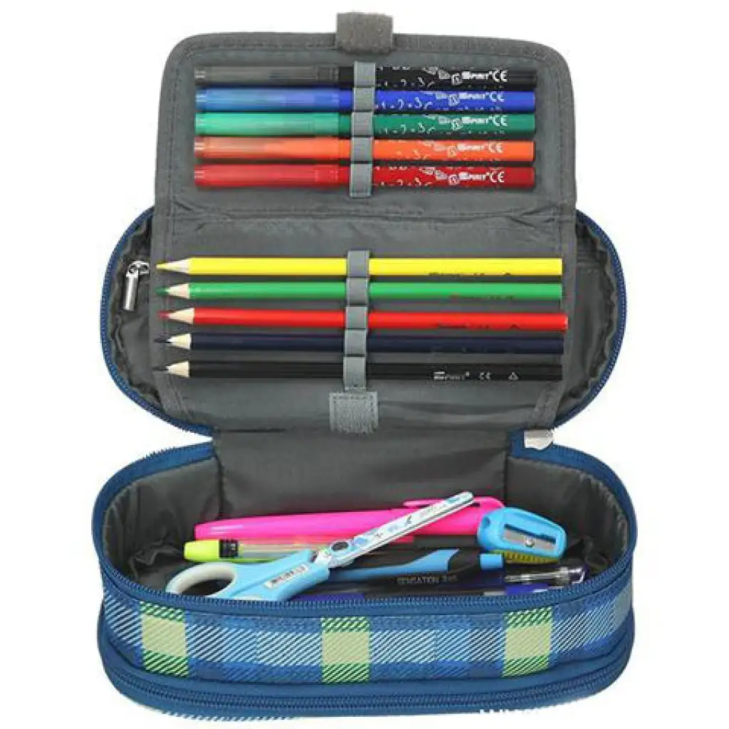 imagen de Spirit: Estuche ovalado a cuadros azul-verde 23x10cm 3