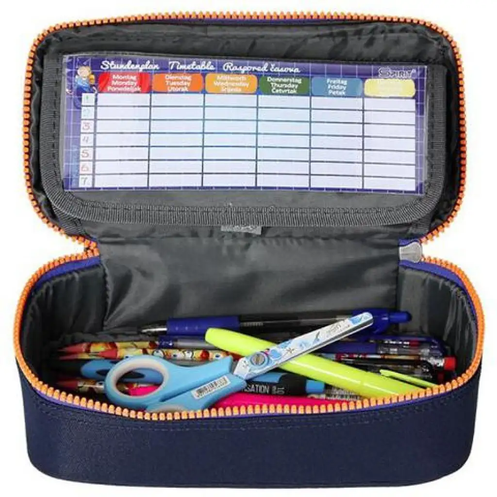imagen de Spirit: Estuche ovalado azul índigo con cremallera naranja 23x10cm 2