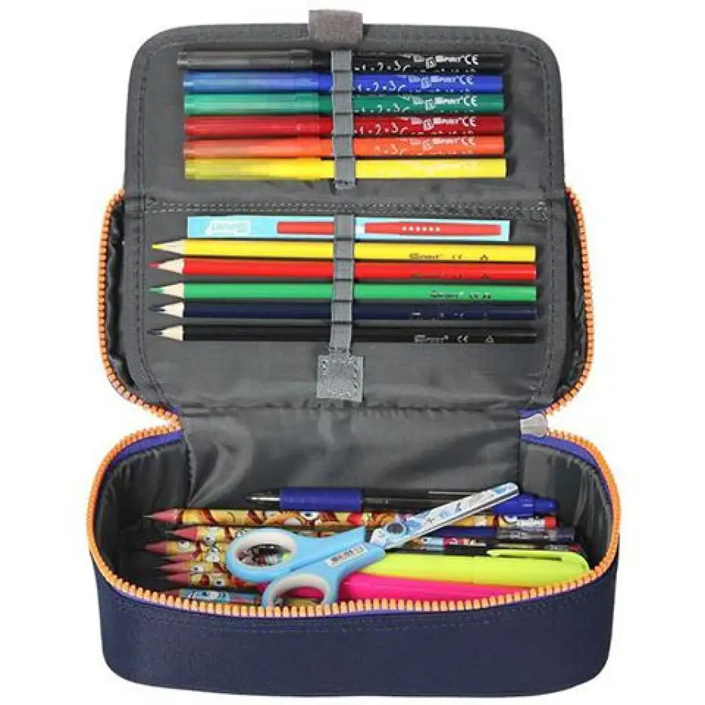 imagen de Spirit: Estuche ovalado azul índigo con cremallera naranja 23x10cm 3