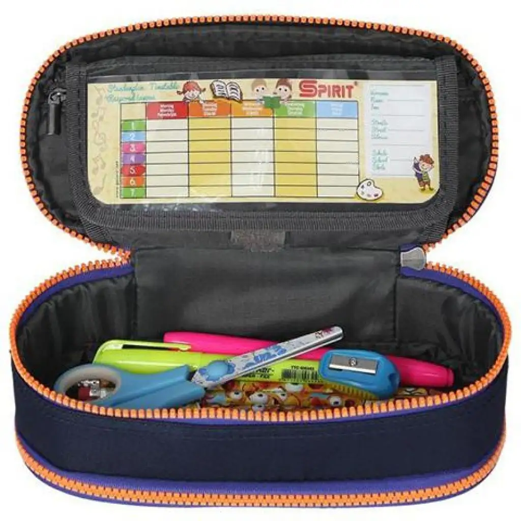 imagen de Spirit: Estuche ovalado azul índigo con cremallera naranja neón 23x10cm 2