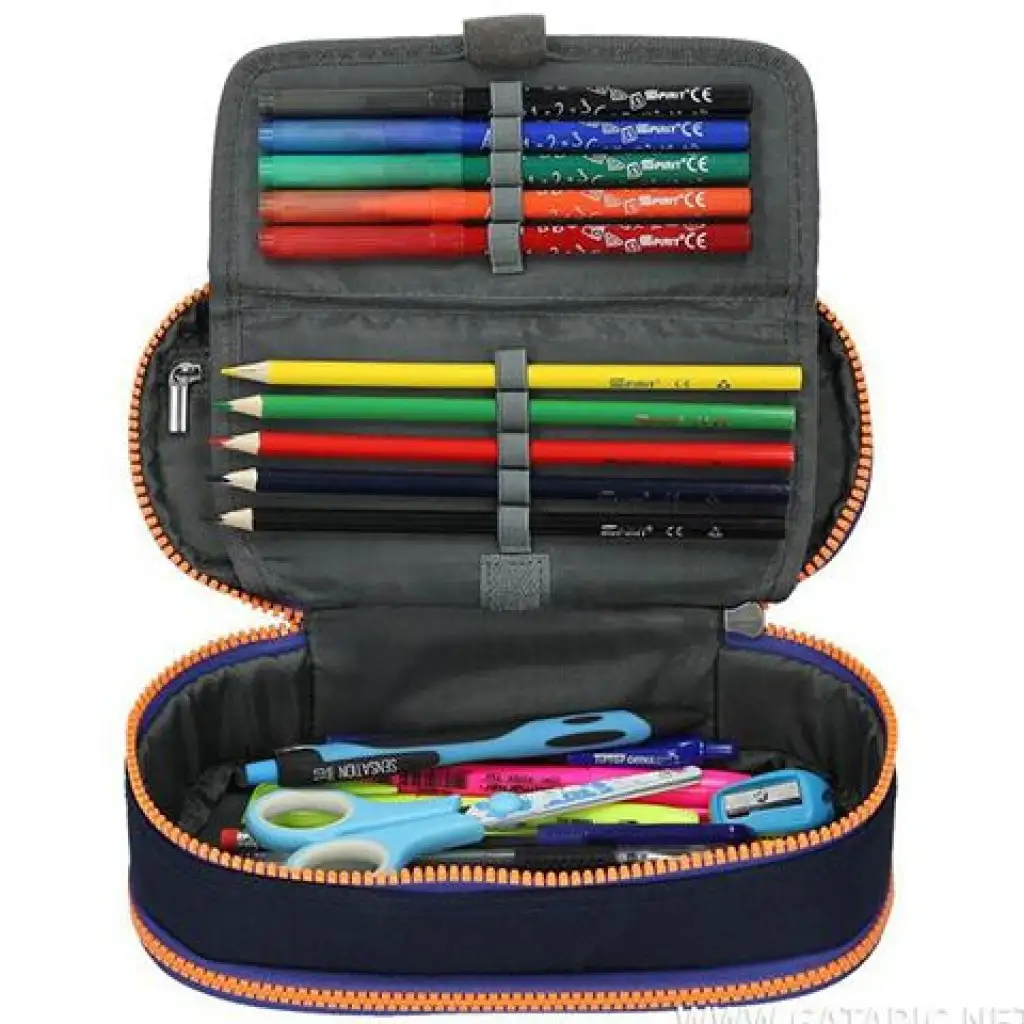 imagen de Spirit: Estuche ovalado azul índigo con cremallera naranja neón 23x10cm 3