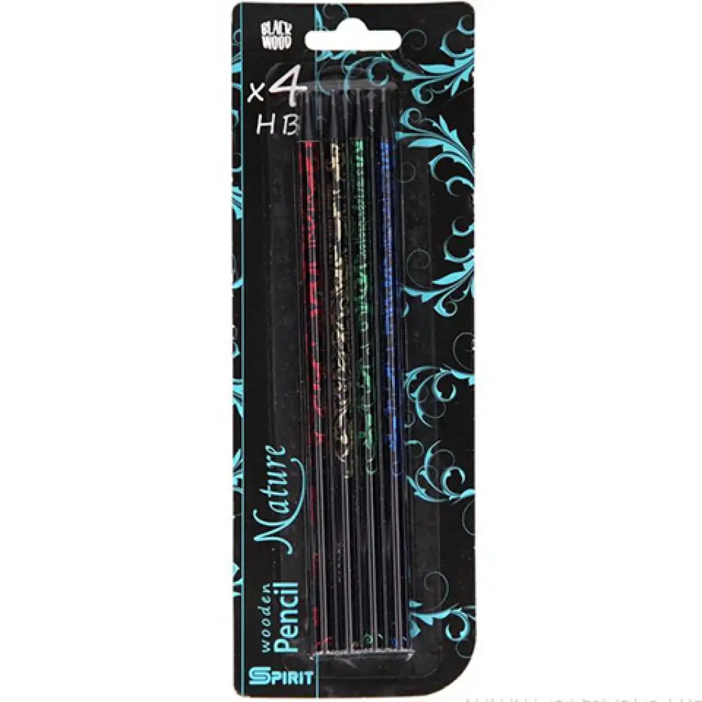 imagen de Spirit: Lápiz de grafito HB con diseño de hoja no figurativa, set de 4 unidades 1