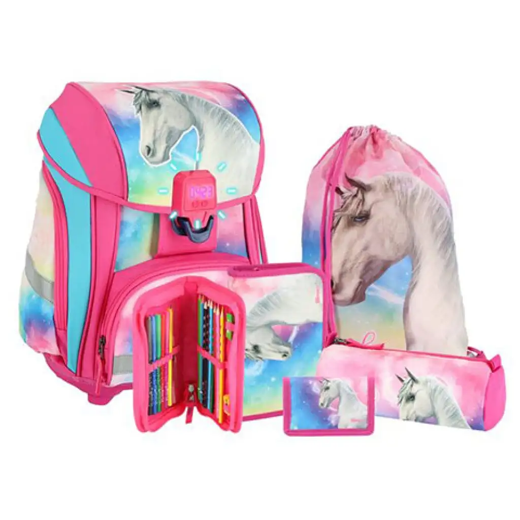 imagen de Spirit: Magical Horse set de mochila escolar de 5 piezas con accesorios y luz LED 1