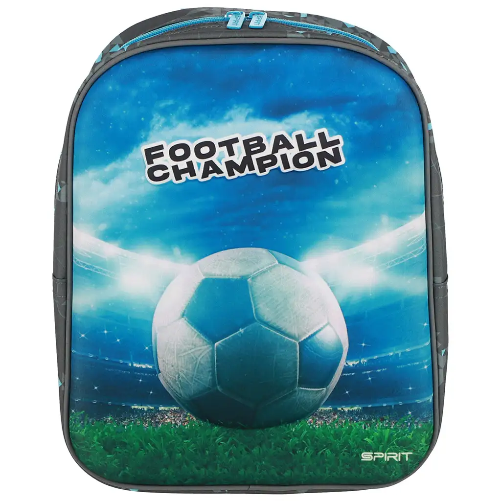 imagen de Spirit: Mochila de jardín de infancia redondeada con diseño 3D de fútbol Champion 30x25x12cm 3