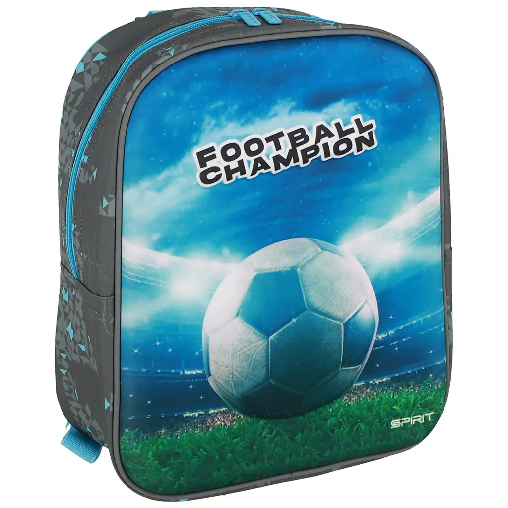 imagen de Spirit: Mochila de jardín de infancia redondeada con diseño 3D de fútbol Champion 30x25x12cm 1