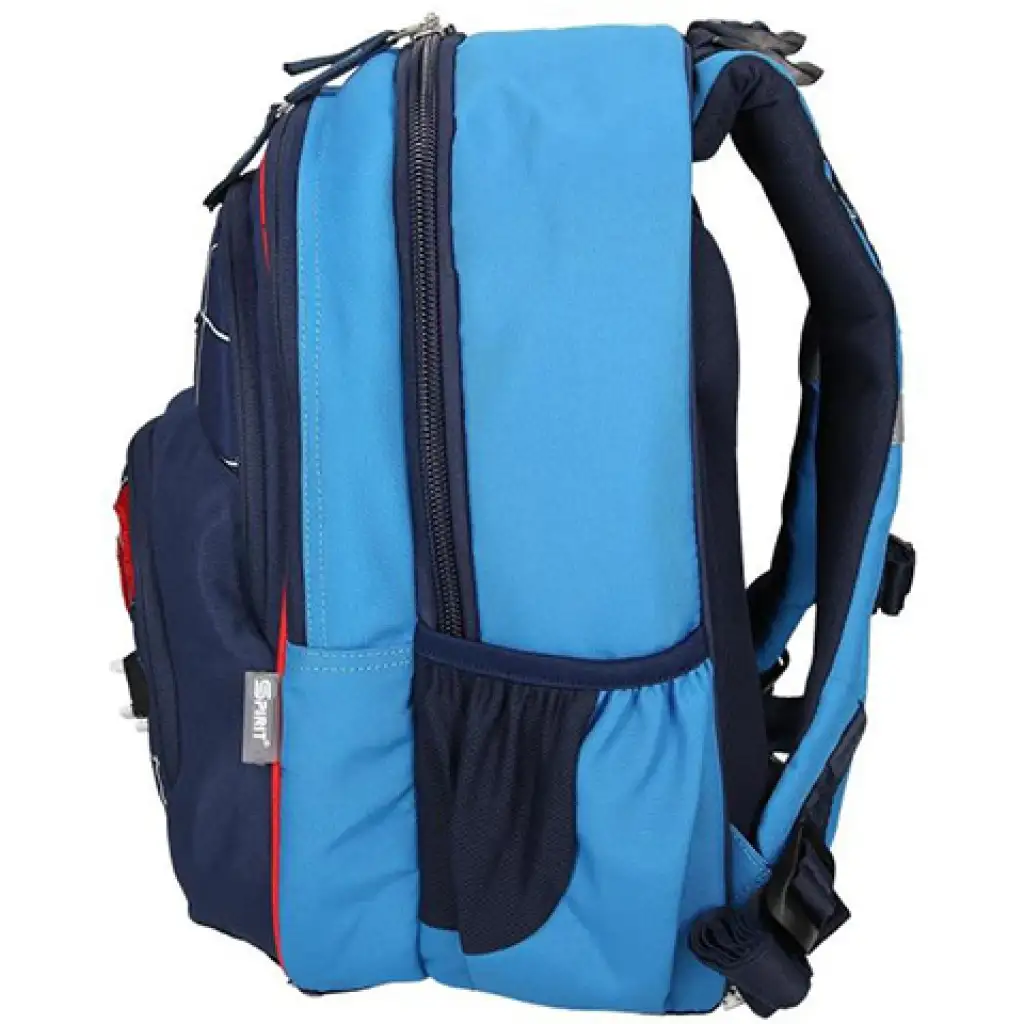 imagen de Spirit: Mochila ergonómica de cuatro compartimentos en color azul con estampado de fútbol 2