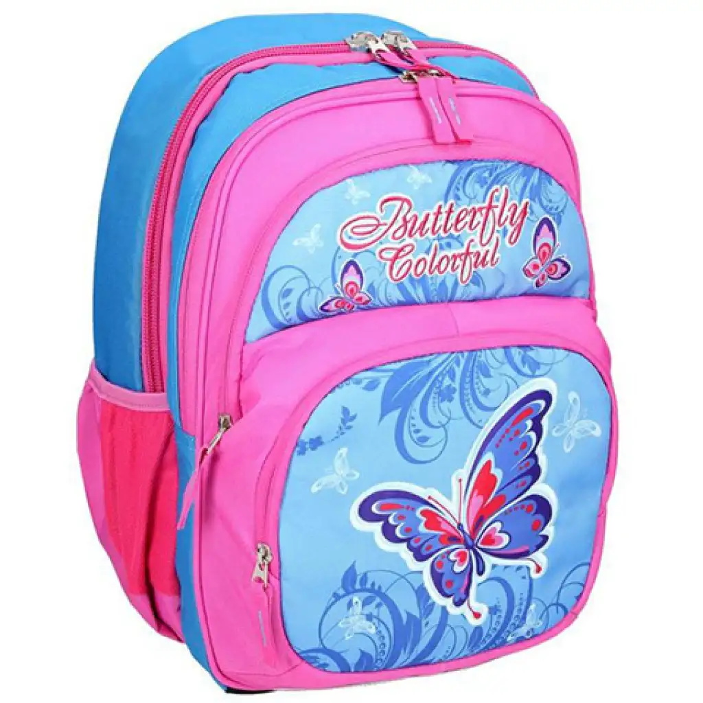 imagen de Spirit: Mochila ergonómica rosa-azul con estampado de mariposas de 4 compartimentos 1