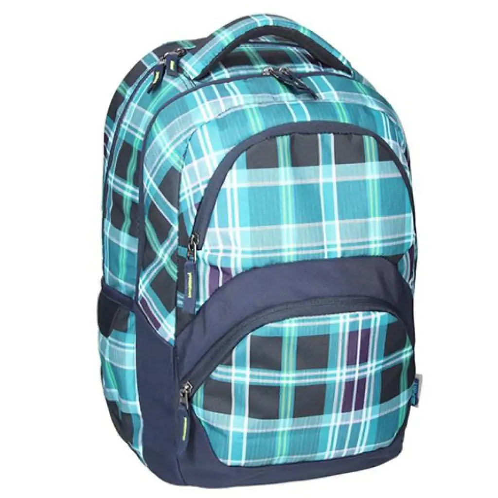 imagen de Spirit: Mochila escolar azul a cuadros con esquinas redondeadas 1