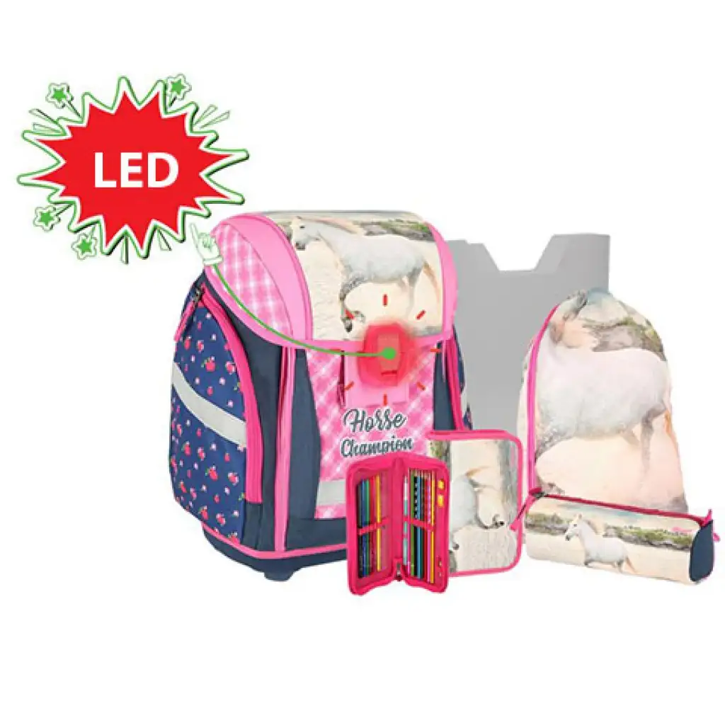 imagen de Spirit: Mochila escolar con diseño de caballo salvaje, set de 5 piezas con LED 1