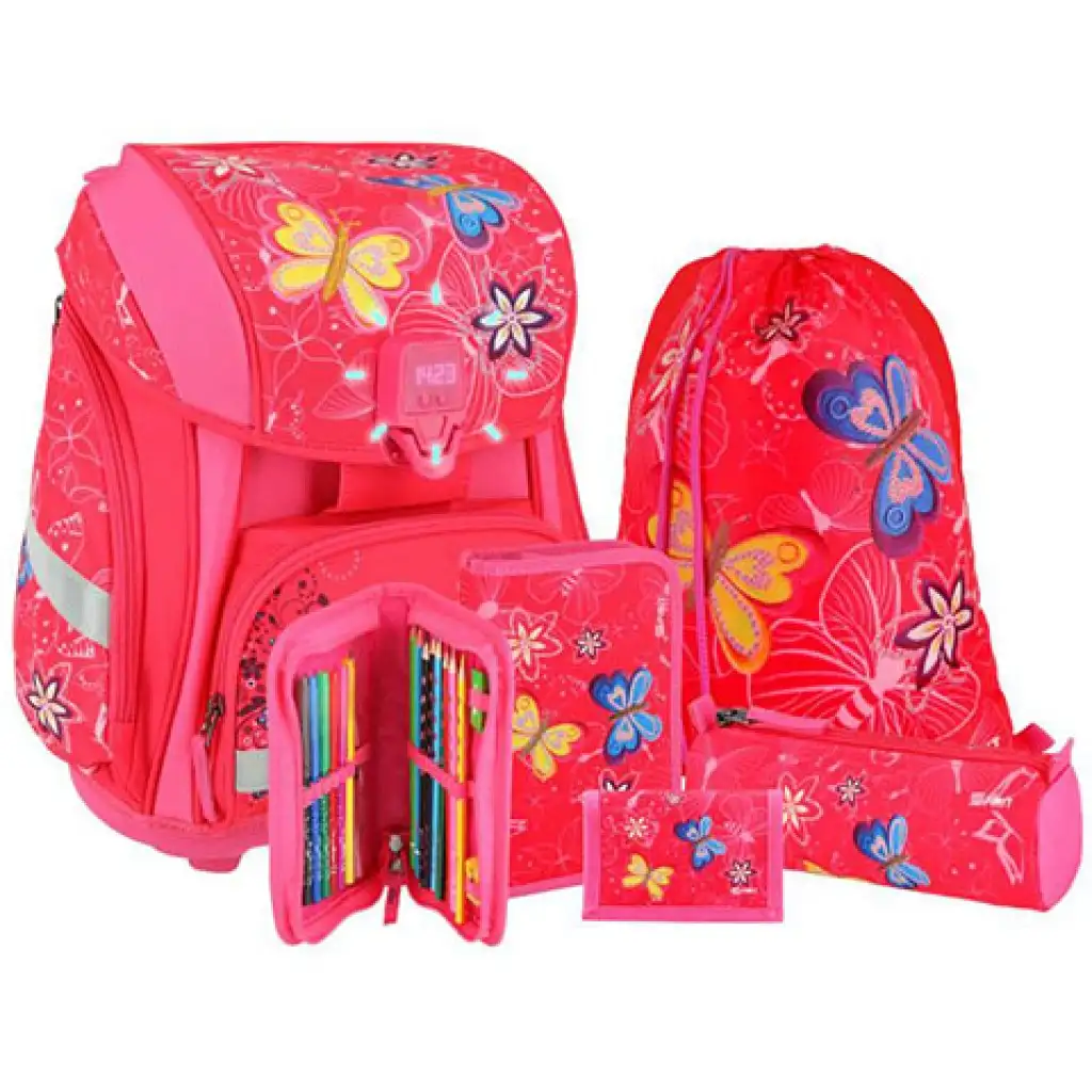 imagen de Spirit: Mochila escolar con diseño de mariposa, set de 5 piezas con LED 1
