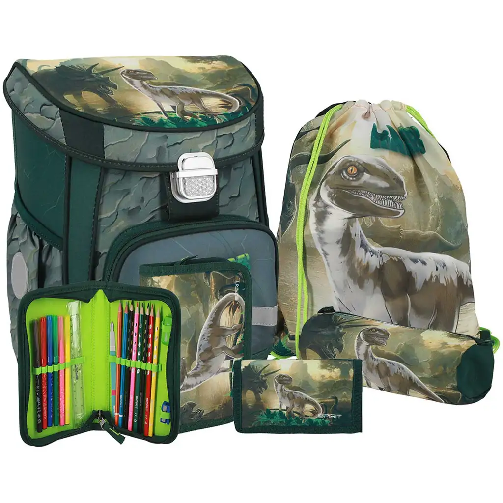 imagen de Spirit: Mochila escolar con diseño de Raptor dinosaurio, set de 5 piezas 38x17x28cm 1