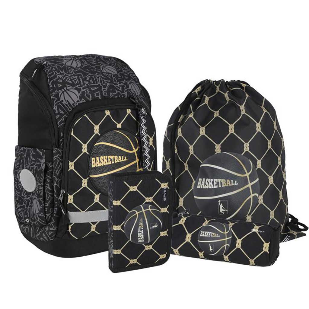 imagen de Spirit: Mochila escolar con estampado de baloncesto, set de 4 piezas 32x19x44cm 1