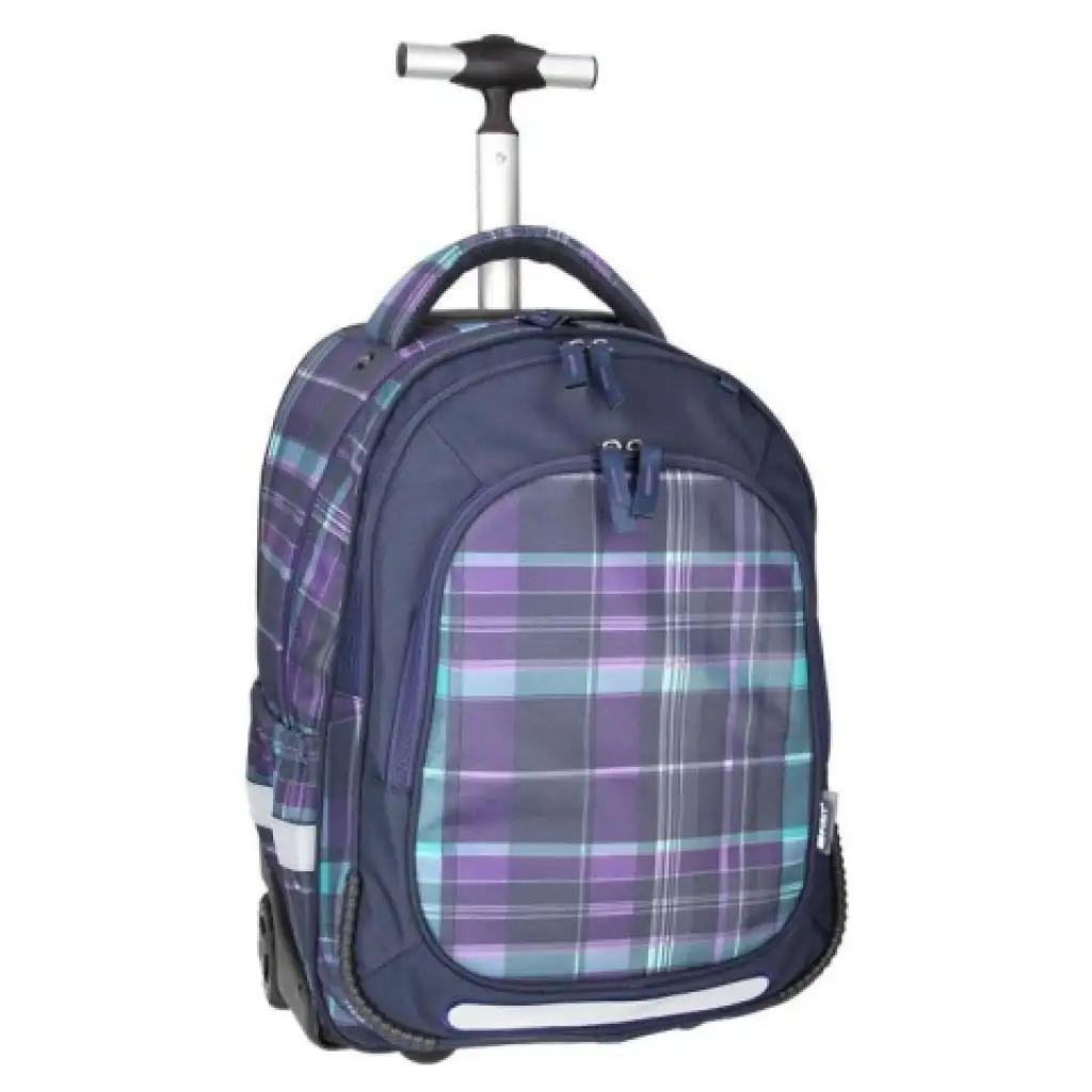 imagen de Spirit: Mochila escolar con ruedas de cuadros morados 2