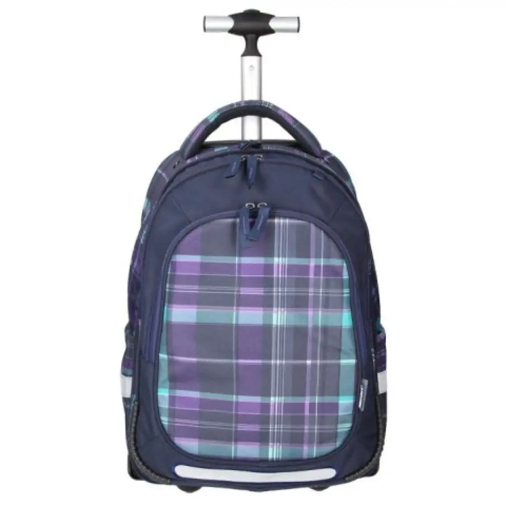 imagen de Spirit: Mochila escolar con ruedas de cuadros morados 1
