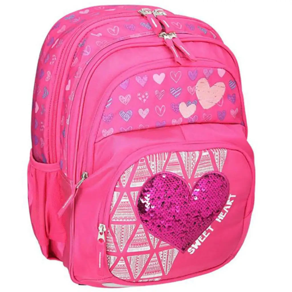 imagen de Spirit: Mochila escolar ergonómica con diseño de corazones rosa con purpurina 1