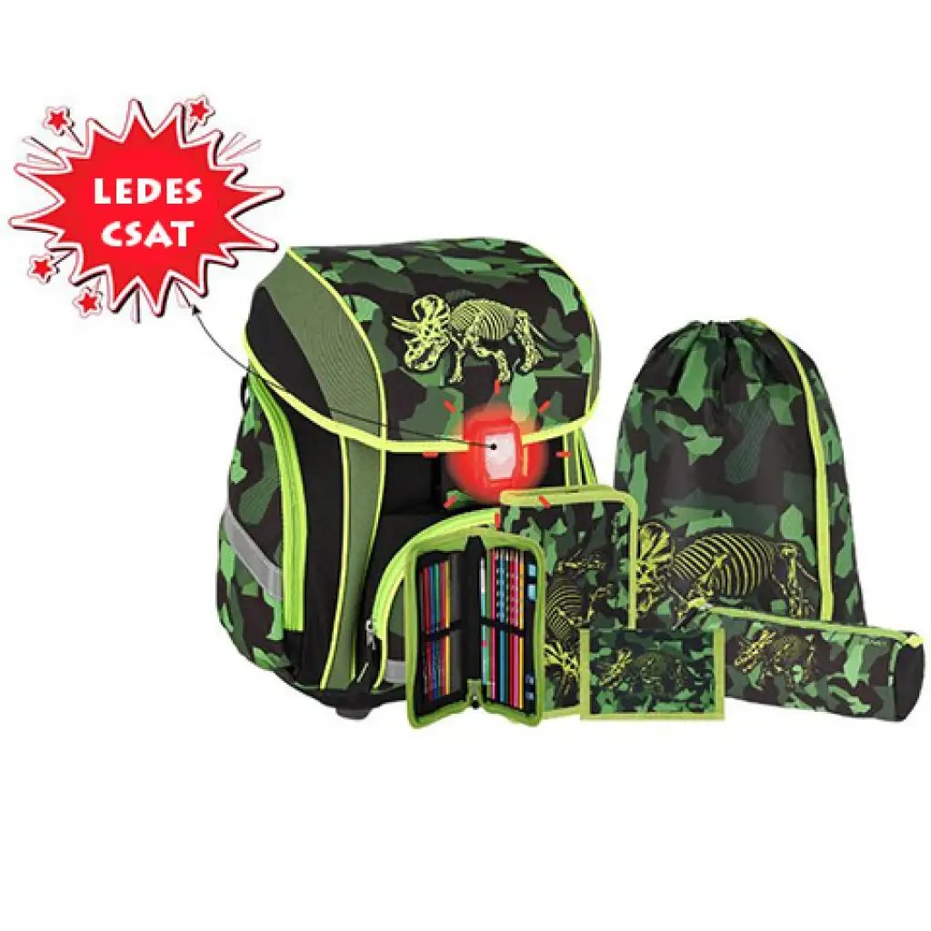 imagen de Spirit: Mochila escolar LED, 3D con diseño de Triceratops, set de 5 piezas 1