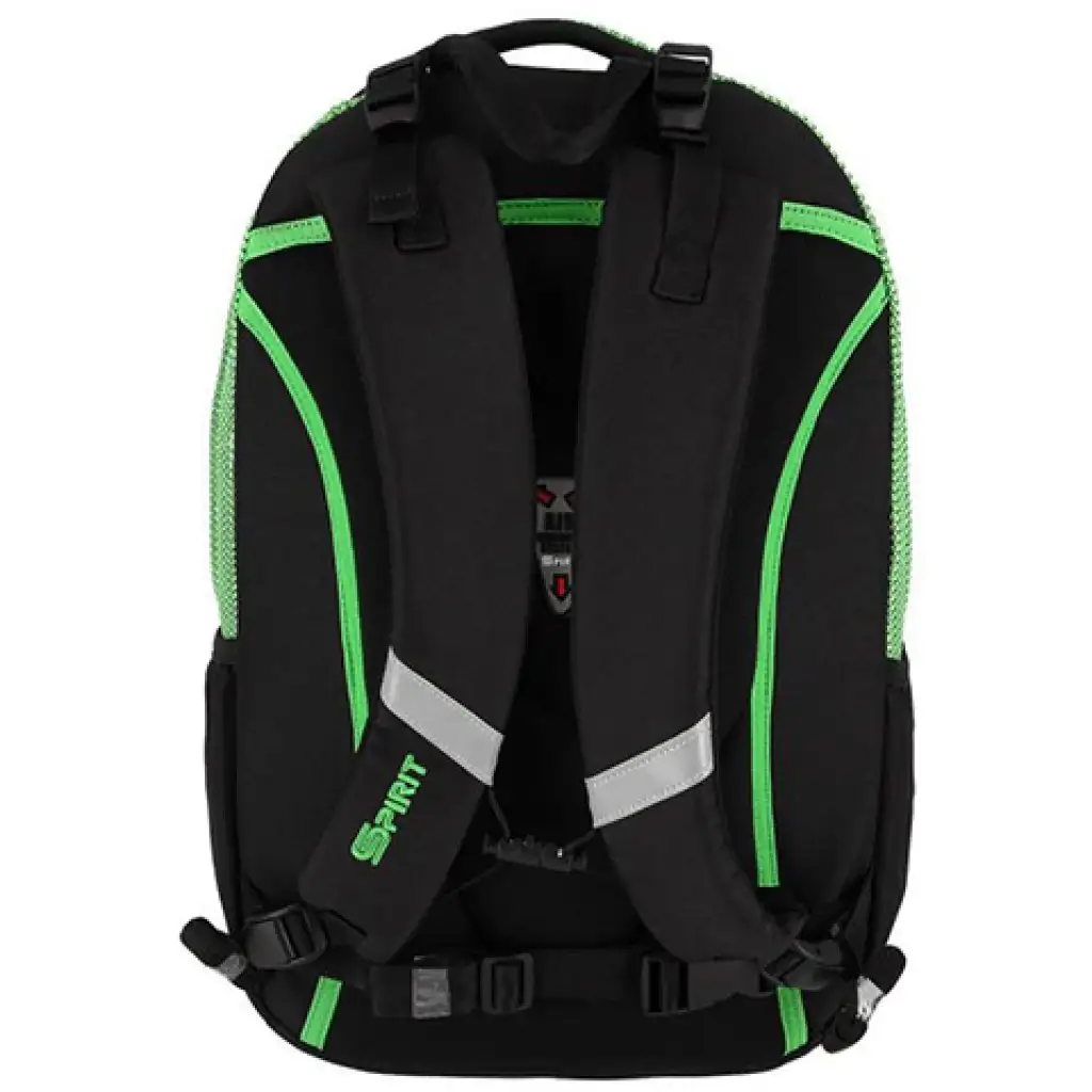 imagen de Spirit: Mochila escolar negra y verde con esquinas redondeadas 46x33x22cm 2