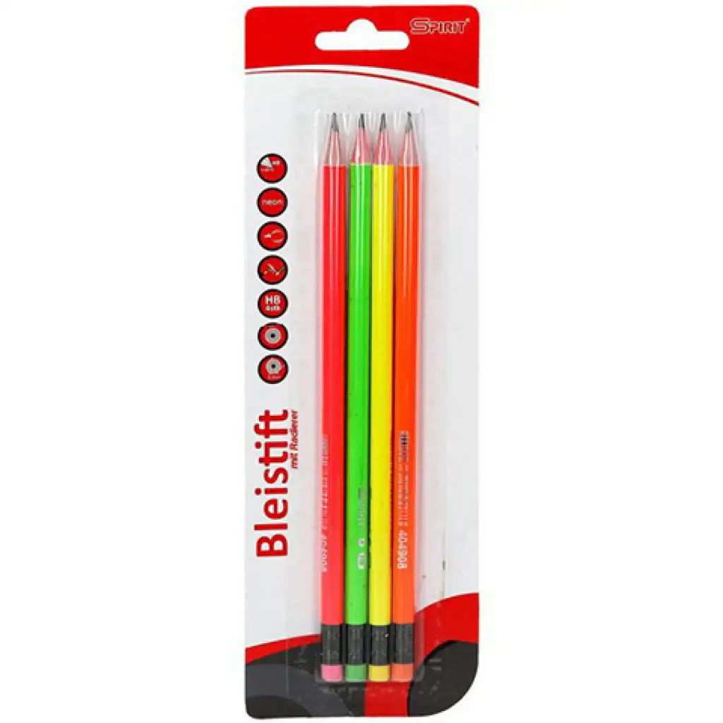 imagen de Spirit: Set de 4 lápices de grafito fluo con goma 1