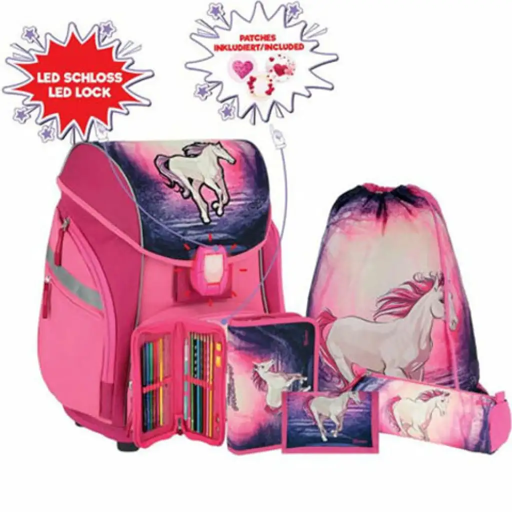imagen de Spirit: Unicornio mágico 3D con diseño ergonómico set de mochila escolar de 5 piezas con luz LED 34x22x41cm 1