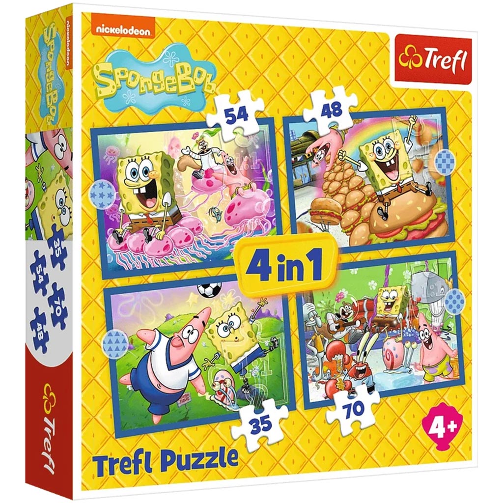 imagen de SpongeBob 4 en 1 35-48-54-70 piezas puzzle - Trefl 1