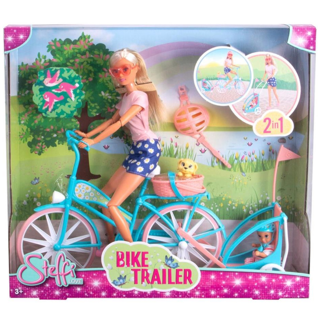 imagen de Steffi Love: Muñeca Steffi ciclista con remolque infantil - Simba Toys 1