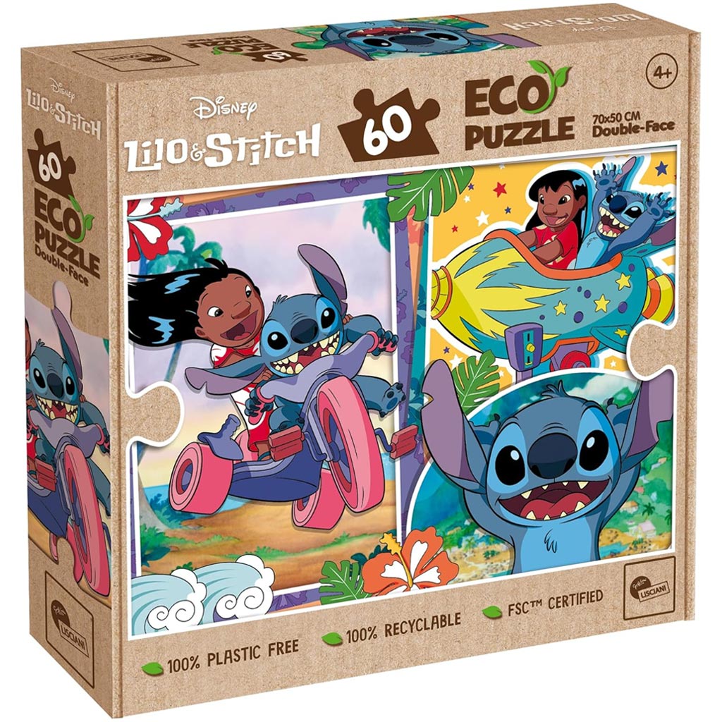 imagen de Stitch 2 en 1 60 piezas Eco puzzle y colorear 70x50cm - Lisciani 1