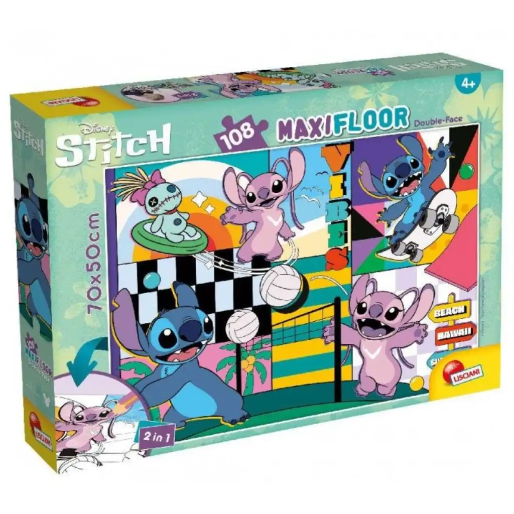 imagen de Stitch 2 en 1 rompecabezas y colorear de 108 piezas 70x50cm - Lisciani 1