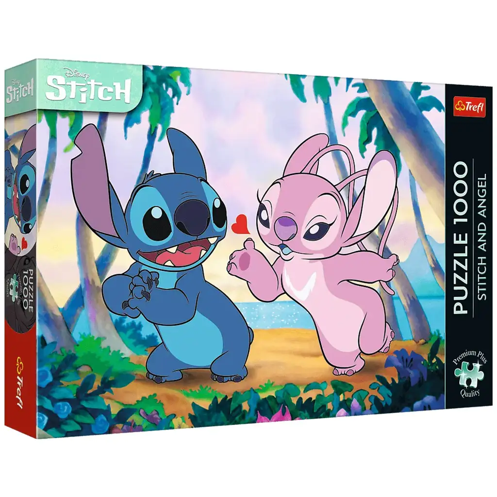 imagen de Stitch y Angel en la playa 1000 piezas premium plus puzzle - Trefl 1