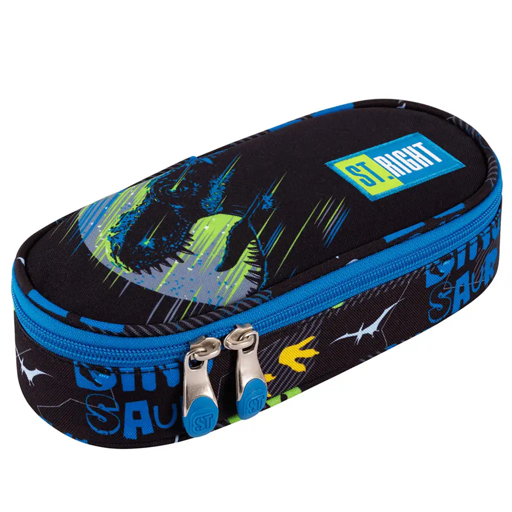 imagen de St.Right: Estuche ovalado de color azul con diseño de dinosaurio de 23cm 1
