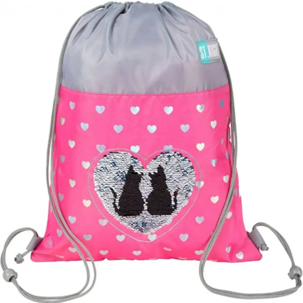 imagen de St.Right Mochila de deporte con estampado de corazones rosas y lentejuelas 34x43cm 1