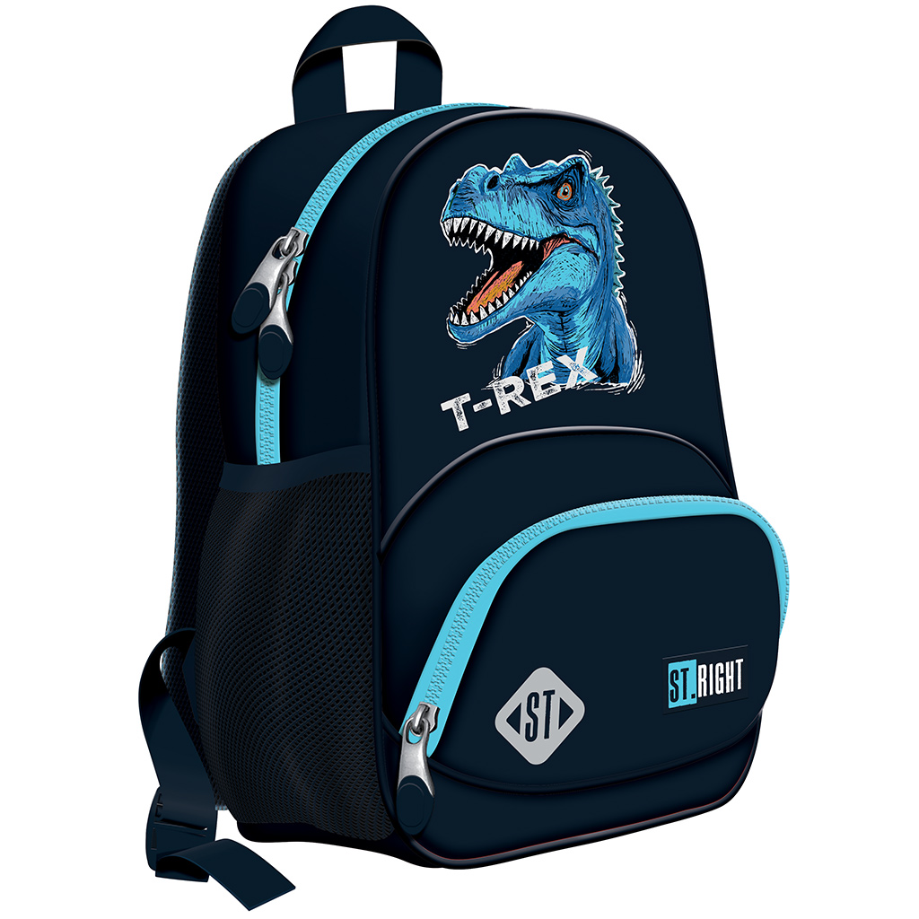 imagen de St.Right Mochila escolar con estampado de T-Rex azul, mochila BP70 32x22x11,5cm 1